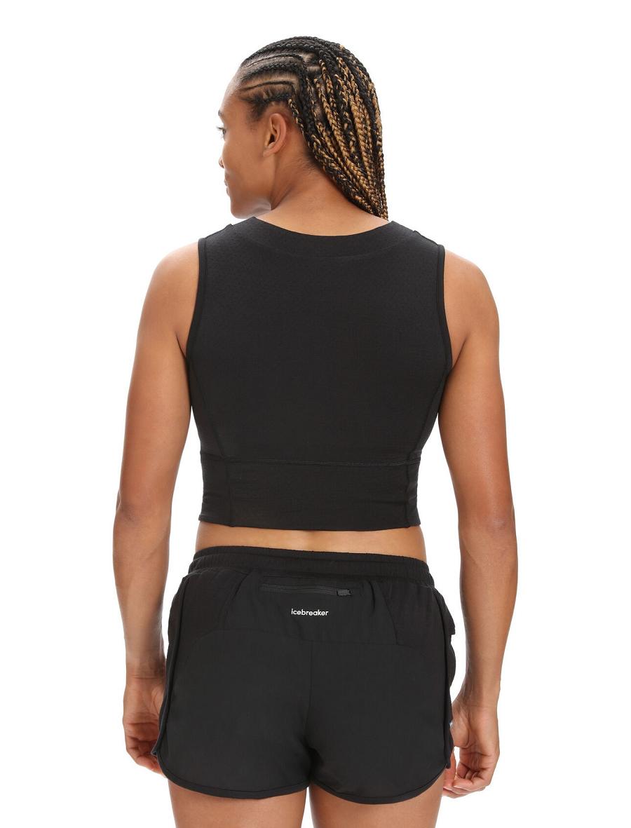 Women's Icebreaker ZoneKnit™ Merino Cropped Bra-Tank T Shirts Black | CA 1373XYUF